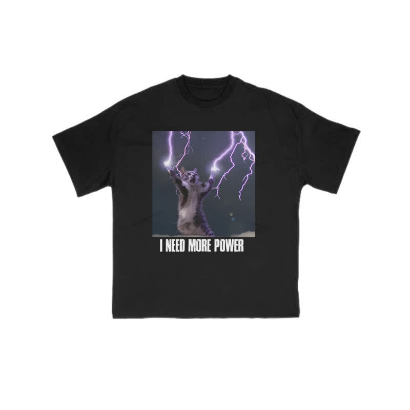 Unisex 100% Cotton I Need More Power Print T-shirt - Black - US16-18(2XL) - image 1
