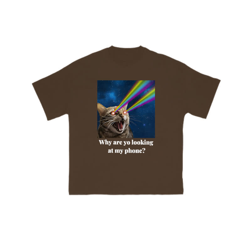 Unisex 100% Cotton Why Are Yo Looking At My Phone Print T-shirt - Coffee - US16-18(2XL) - image 8