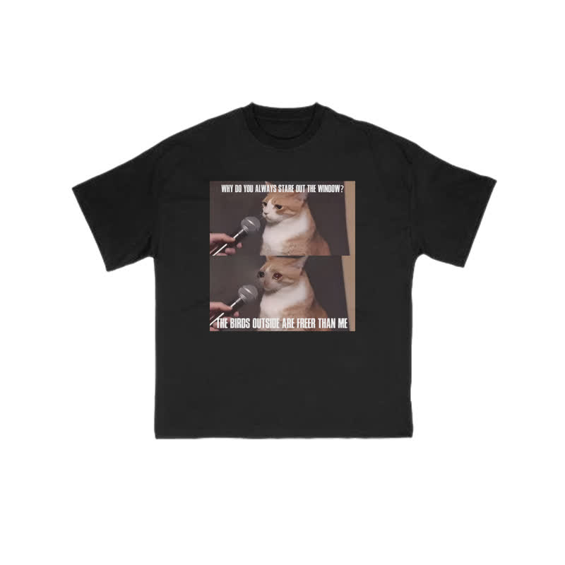 Unisex 100% Cotton A Cat With A Story Print T-shirt - Black - US16-18(2XL) - image 1