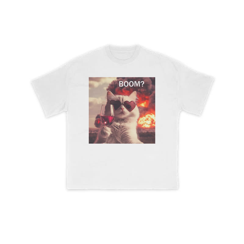 Unisex 100% Cotton Elegant And Calm Cat Print T-shirt - White - US16-18(2XL) - image 2