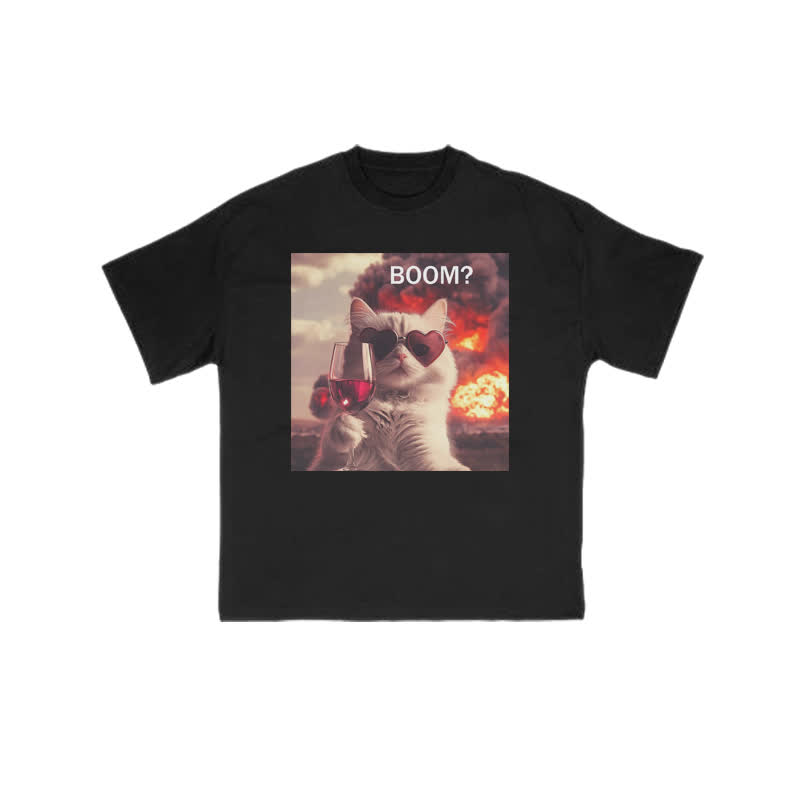 Unisex 100% Cotton Elegant And Calm Cat Print T-shirt - Black - US16-18(2XL) - image 1