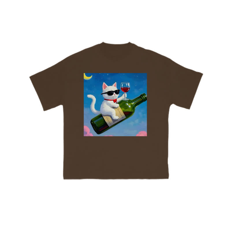 Unisex 100% Cotton Noble And Elegant Cat Print T-shirt - Coffee - US16-18(2XL) - image 8