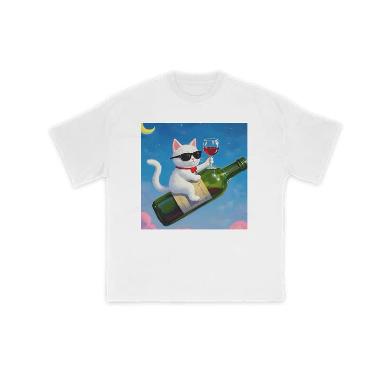 Unisex 100% Cotton Noble And Elegant Cat Print T-shirt - White - US16-18(2XL) - image 2