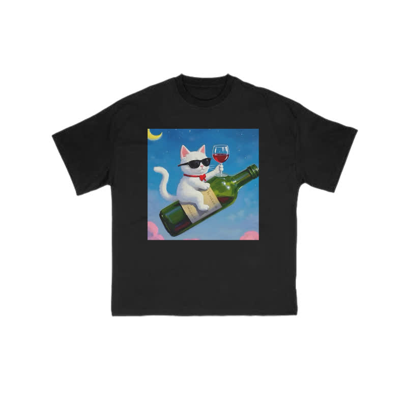 Unisex 100% Cotton Noble And Elegant Cat Print T-shirt - Black - US16-18(2XL) - image 1