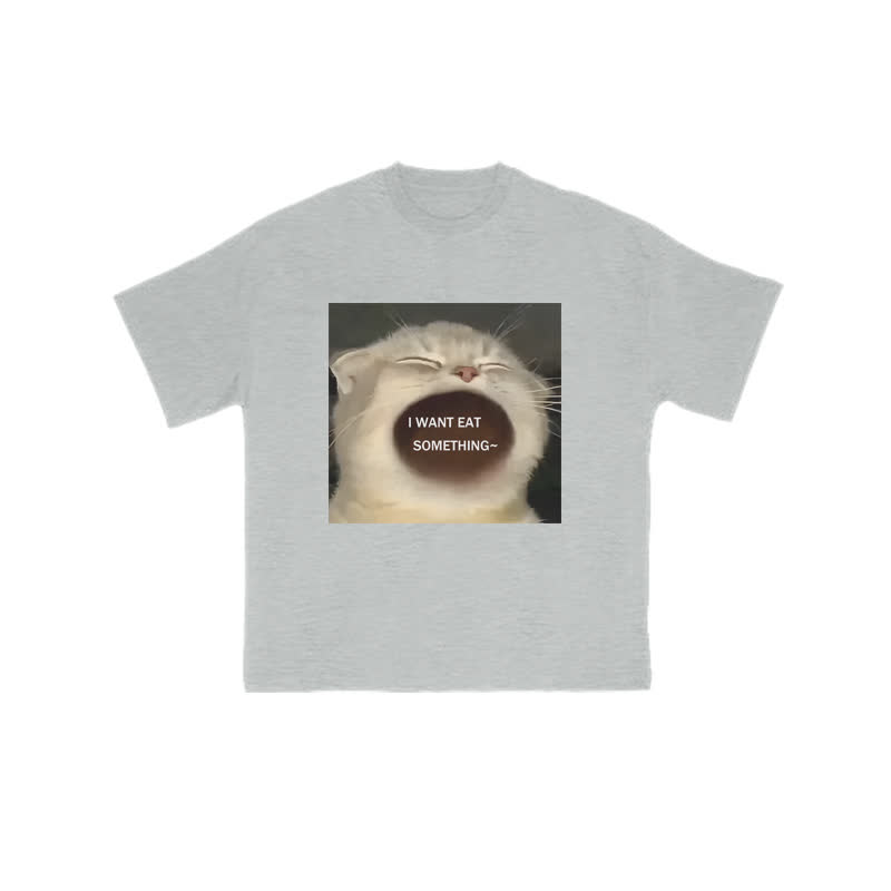 Unisex 100% Cotton Greedy Cat Print T-shirt - Grey - US16-18(2XL) - image 3