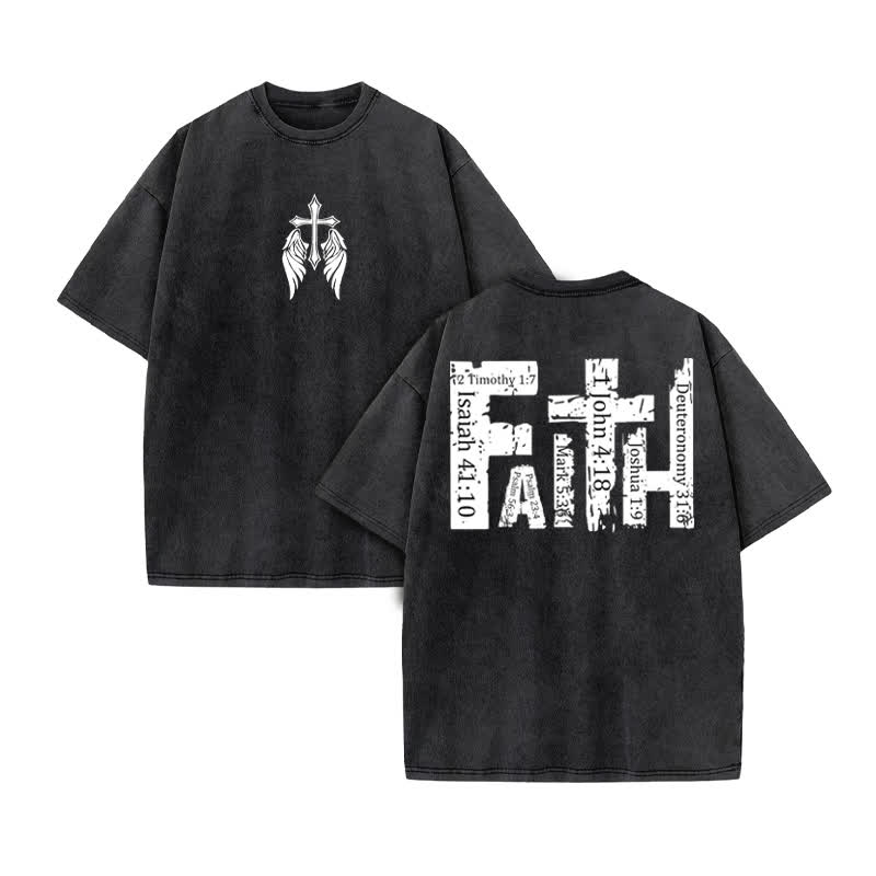 Unisex 100% Cotton Faith Over Fear Scripture Collection Print Acid Washed T-shirt - Black - US20-22(3XL) - image 2
