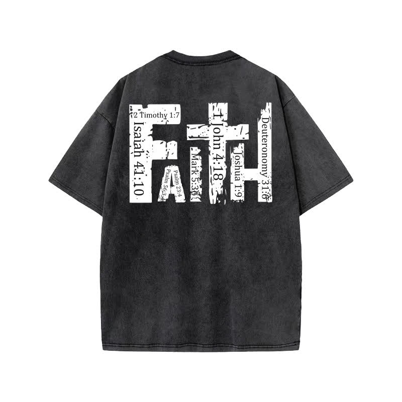 Unisex 100% Cotton Faith Over Fear Scripture Collection Print Acid Washed T-shirt - image 1