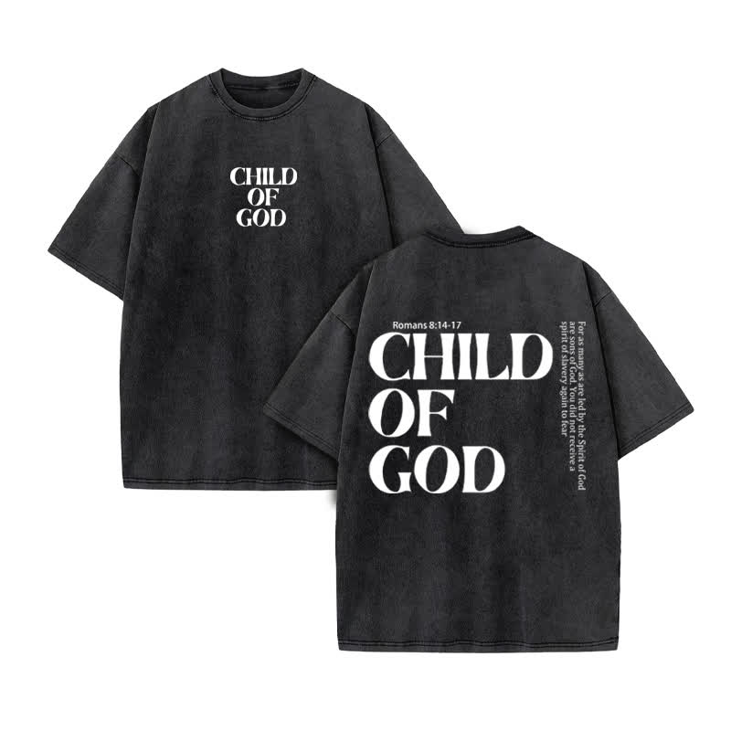 Unisex 100% Cotton Child Of God Print Acid Washed T-shirt - Black - US20-22(3XL) - image 2
