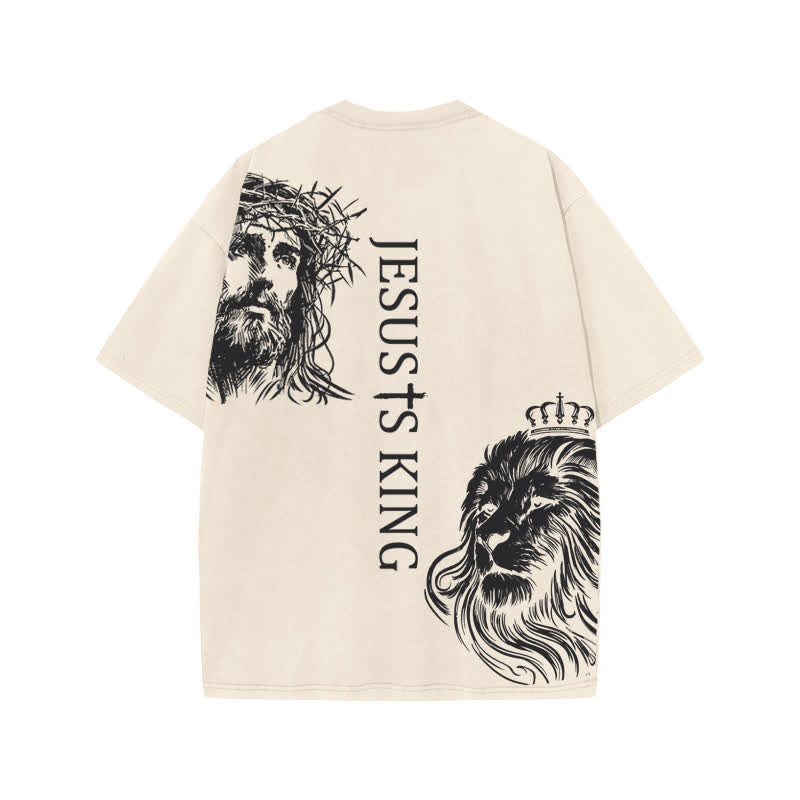 Unisex 100% Cotton Jesus Is King Print Acid Washed T-shirt - image 1
