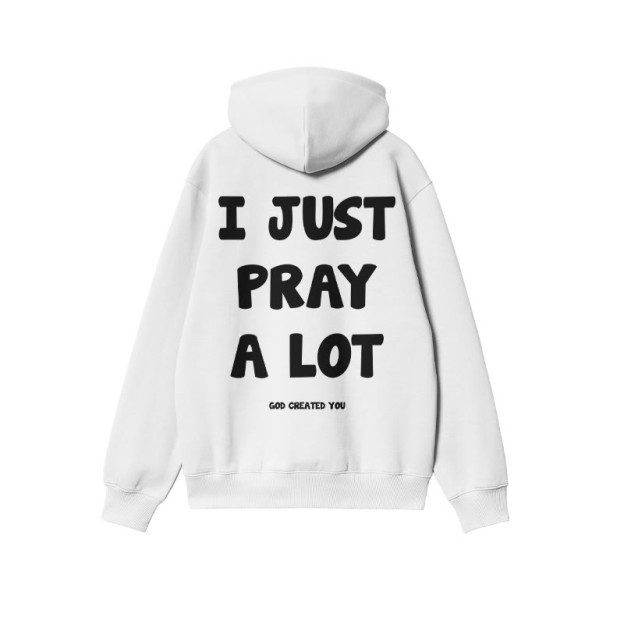 Unisex 100% Cotton I Just Pray A Lot Print Hoodie - White - US16-18(2XL) - image 2