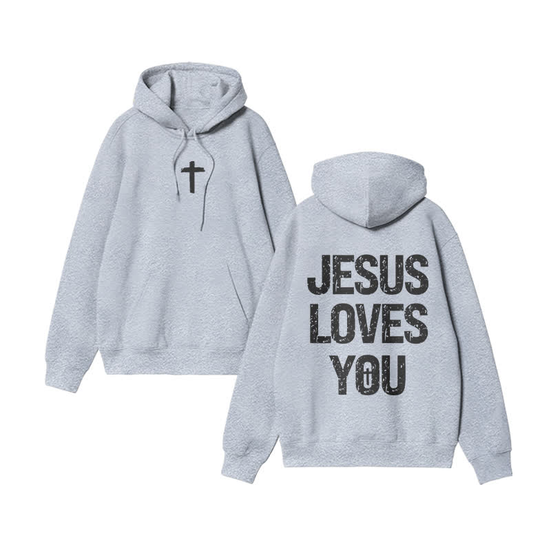 Unisex 100% Cotton Jesus Loves You Print Hoodie - Grey - US16-18(2XL) - image 5