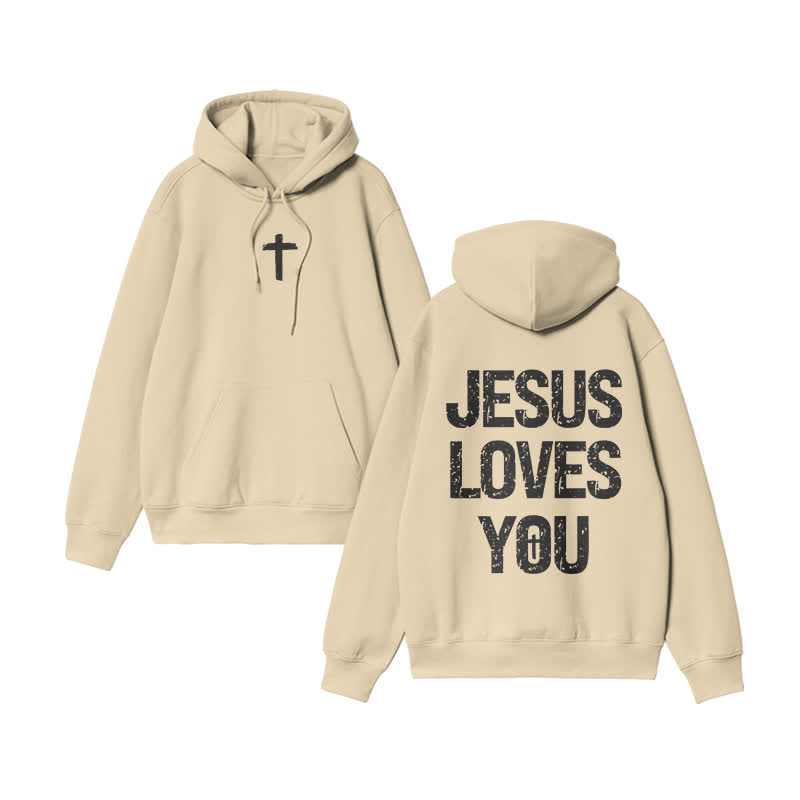 Unisex 100% Cotton Jesus Loves You Print Hoodie - Apricot - US16-18(2XL) - image 2