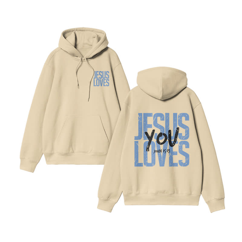 Unisex 100% Cotton Jesus Loves You Print Hoodie - Apricot - US16-18(2XL) - image 2