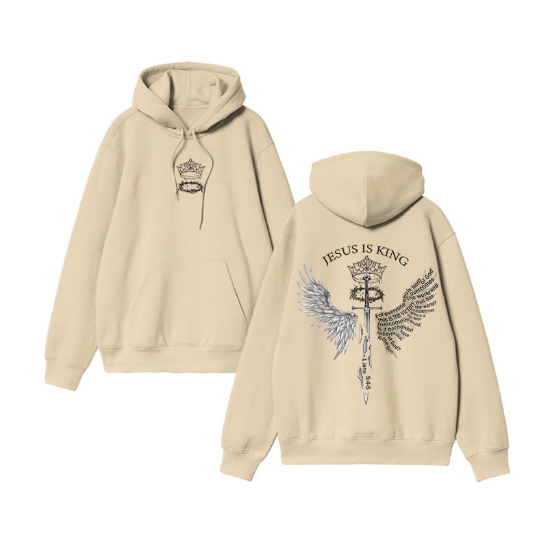 Unisex 100% Cotton Jesus Is King Wings Scripture Design Print Hoodie - Apricot - US16-18(2XL) - image 2