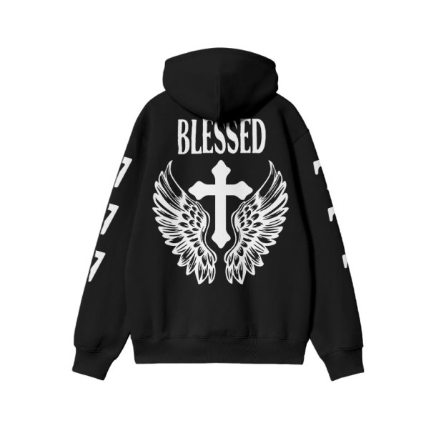 Unisex 100% Cotton Blessed Cross Wings Print Hoodie - image 1