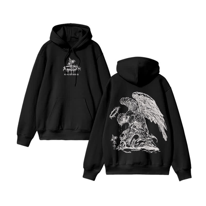 Unisex 100% Cotton Flower Of Hope Design Print Hoodie - Black - US16-18(2XL) - image 3