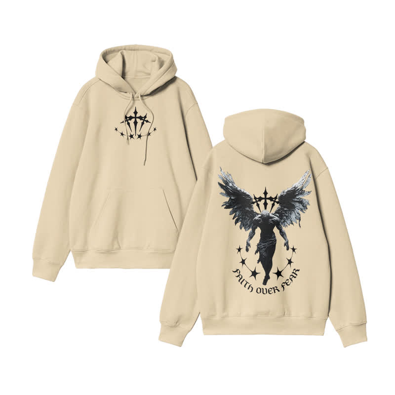 Unisex 100% Cotton Faith Over Fear Design Print Hoodie - Apricot - US16-18(2XL) - image 2