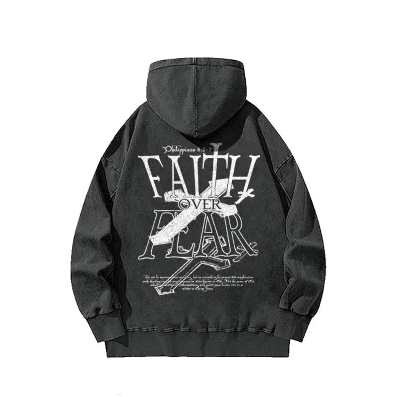 Unisex 100% Cotton Faith Over Fear Printed Washed Hoodie  - image 1
