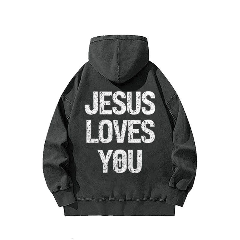 Unisex 100% Cotton Jesus Loves You Printed Washed Hoodie  - image 1