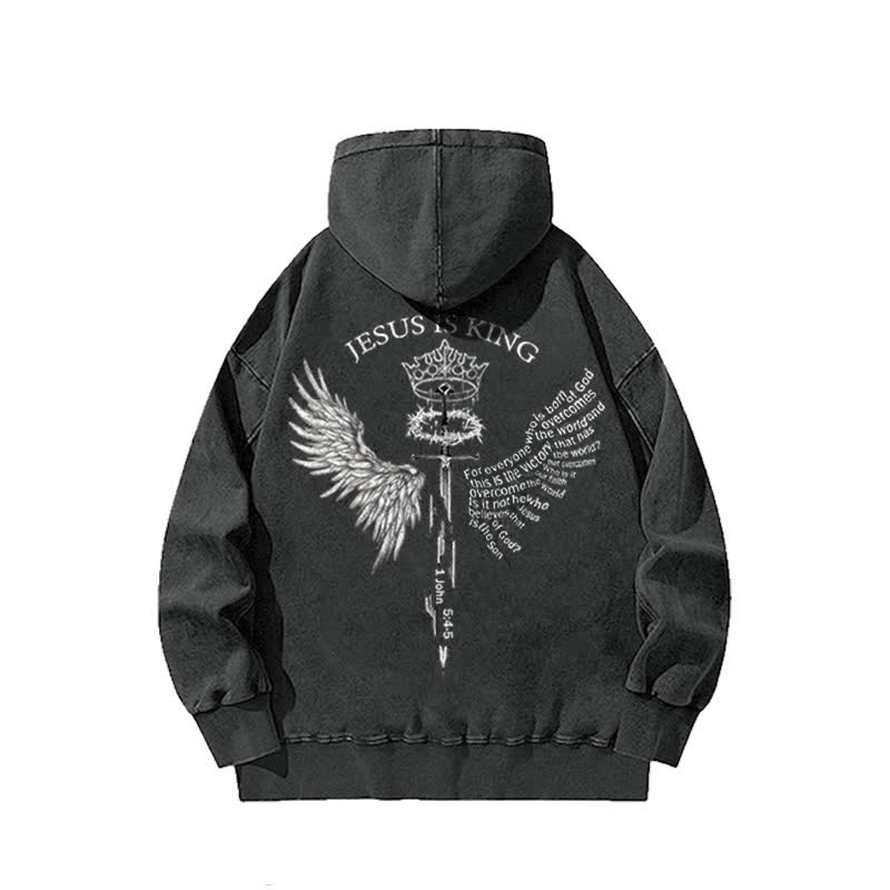 Unisex 100% Cotton Jesus Is King Printed Washed Hoodie  - image 1