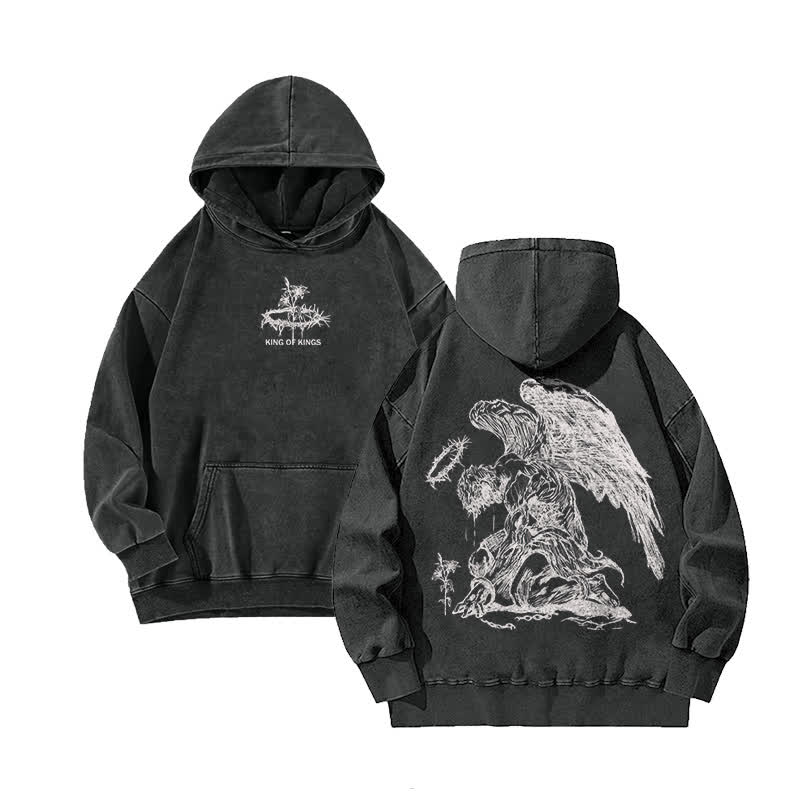 Unisex 100% Cotton Jesus Is King Flower Of Hope Printed Washed Hoodie  - Black - 3XL - image 2