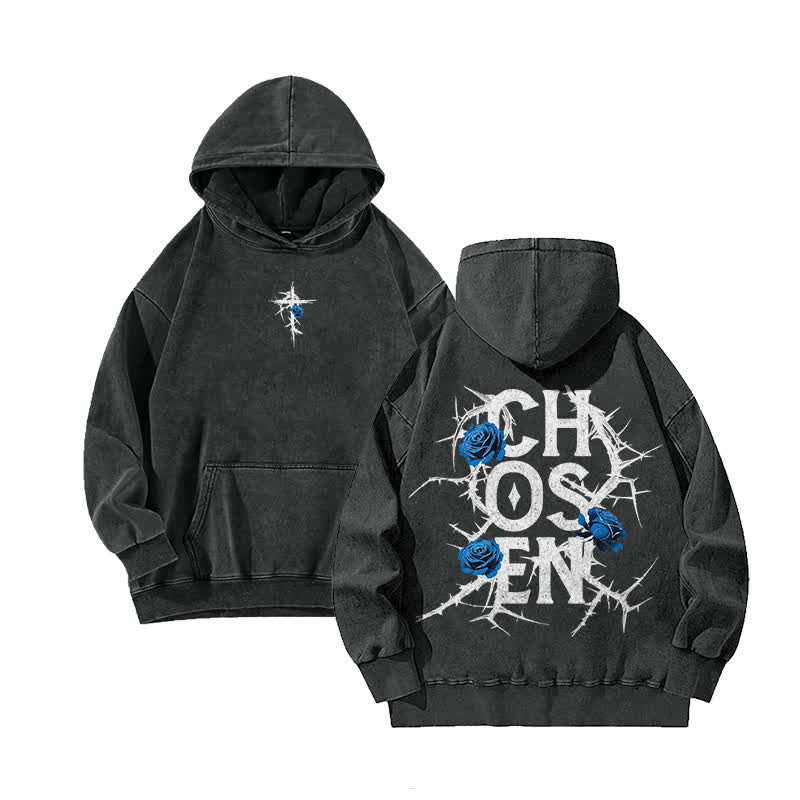 Unisex 100% Cotton Jesus Chosen Printed Washed Hoodie  - Black - 3XL - image 2