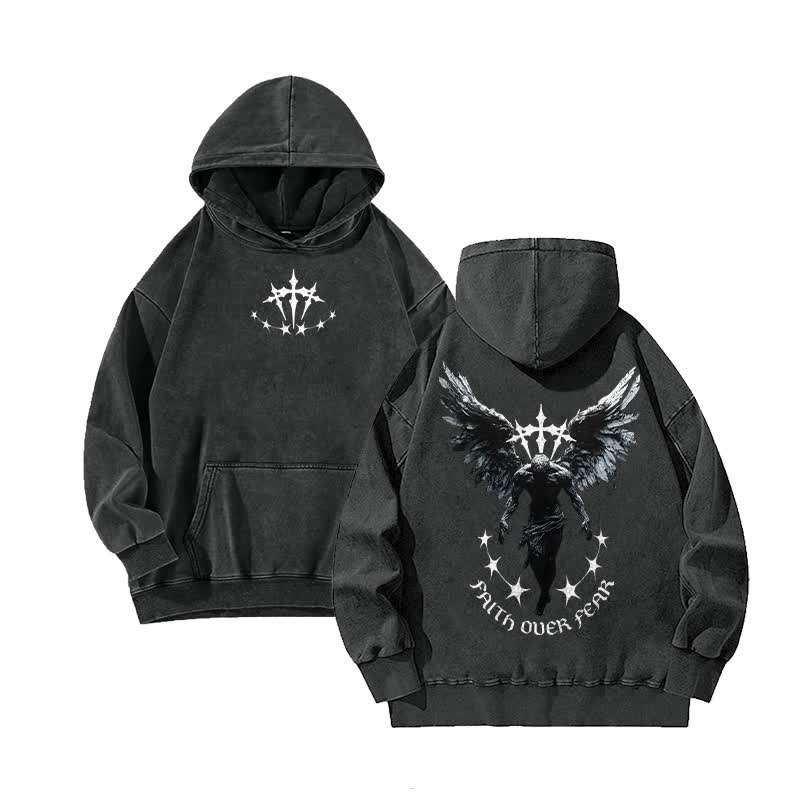 Unisex 100% Cotton Faith Over Fear Printed Washed Hoodie  - Black - 3XL - image 2