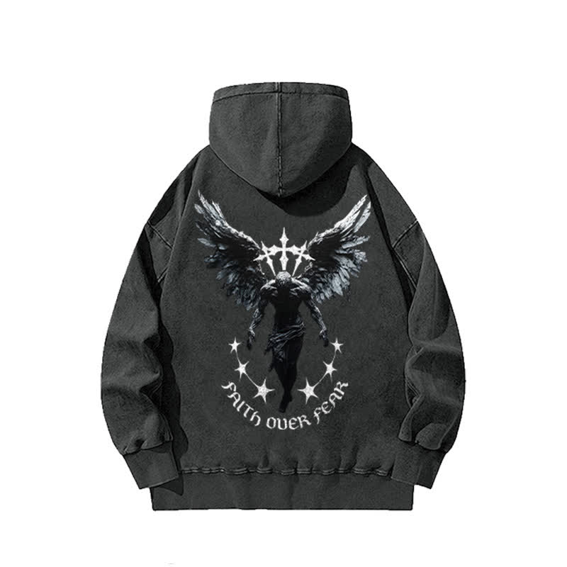 Unisex 100% Cotton Faith Over Fear Printed Washed Hoodie  - image 1