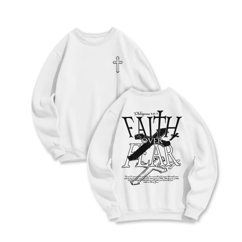 Unisex 100% Cotton Faith Over Fear Print Sweatshirt - White - US16-18(2XL) - image 2