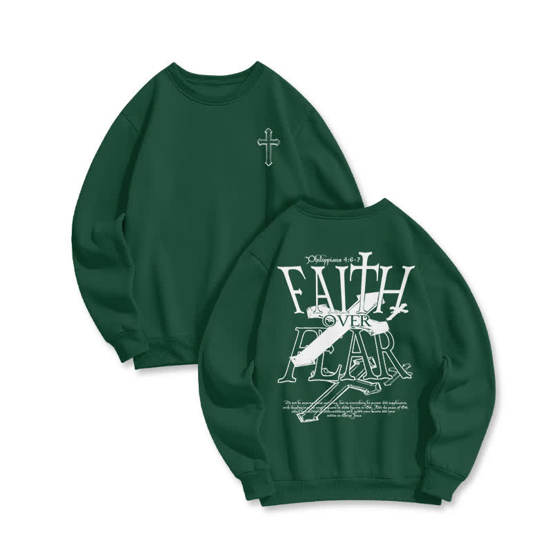 Unisex 100% Cotton Faith Over Fear Print Sweatshirt - Green - US16-18(2XL) - image 4