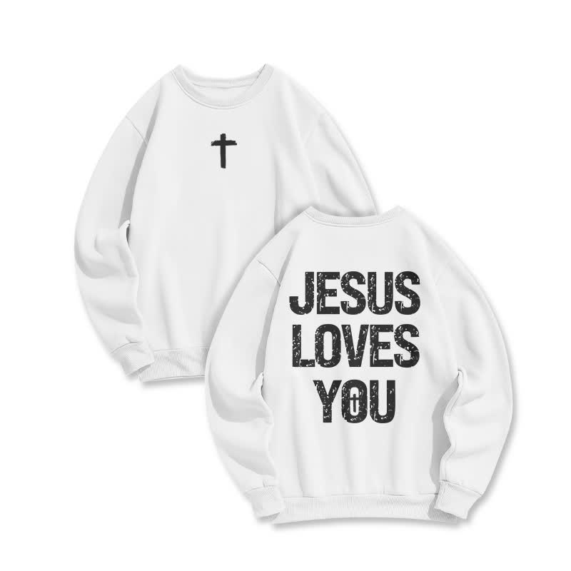 Unisex 100% Cotton Jesus Loves You Print Sweatshirt - White - US16-18(2XL) - image 2