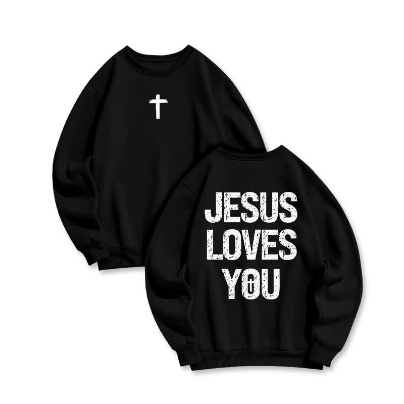 Unisex 100% Cotton Jesus Loves You Print Sweatshirt - Black - US16-18(2XL) - image 1