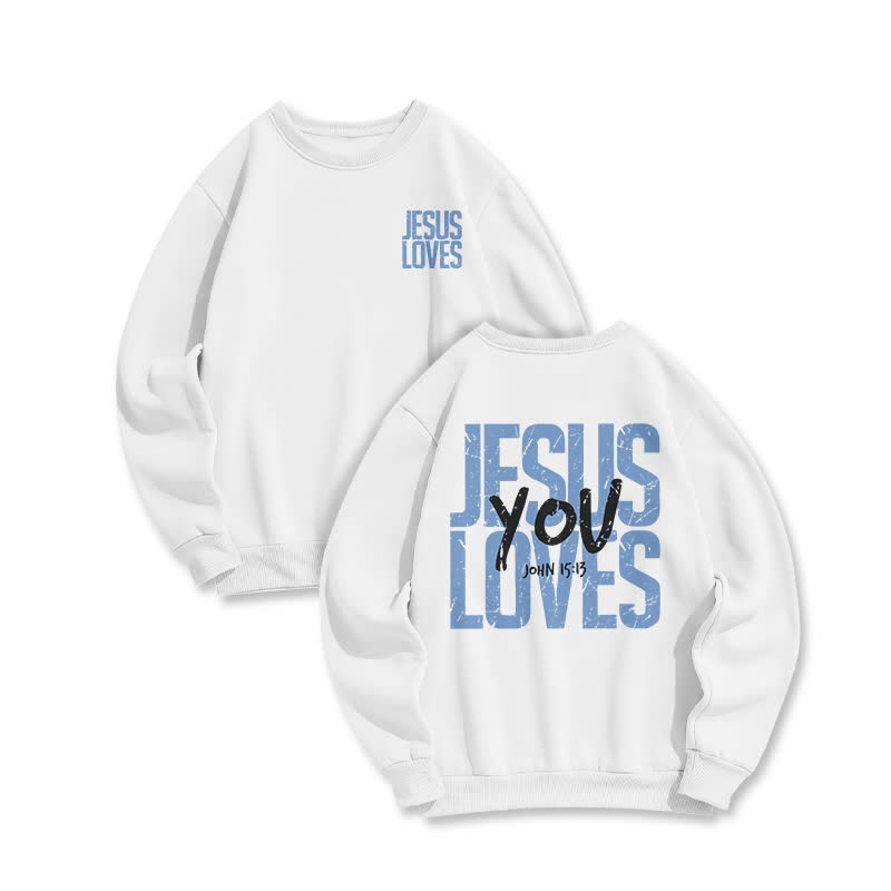 Unisex 100% Cotton Jesus Loves You Print Sweatshirt - White - US16-18(2XL) - image 1
