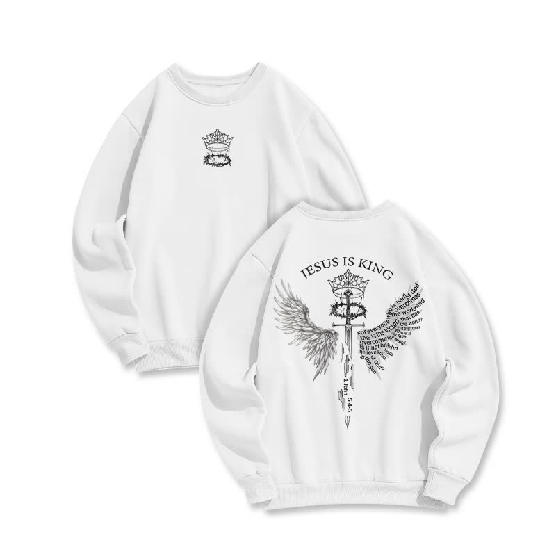 Unisex 100% Cotton Jesus Is King Print Sweatshirt - White - US16-18(2XL) - image 2