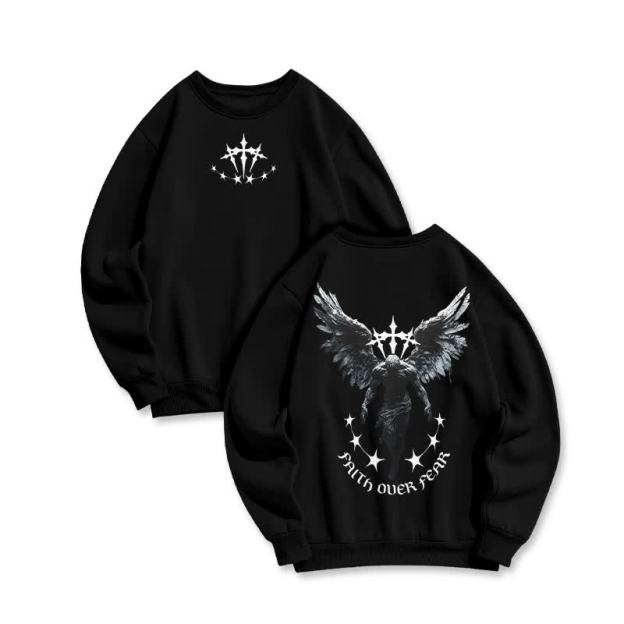 Unisex 100% Cotton Faith Over Fear Print Sweatshirt - Black - US16-18(2XL) - image 2