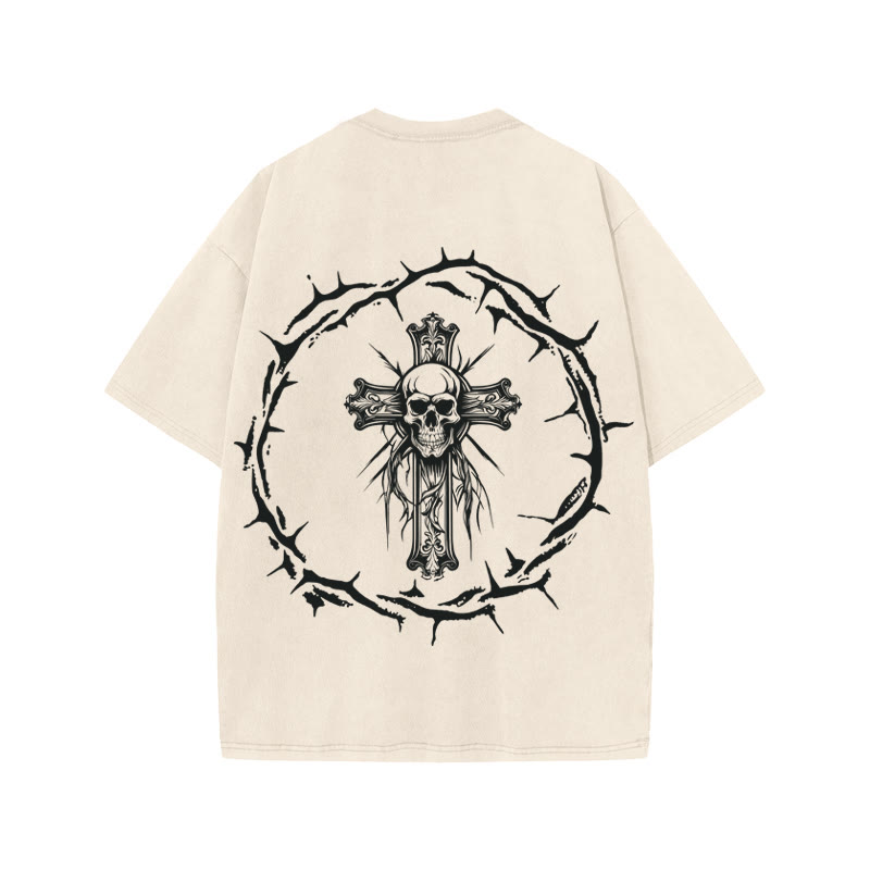 Unisex 100% Cotton Faith Over Fear Print Acid Washed T-shirt - image 1
