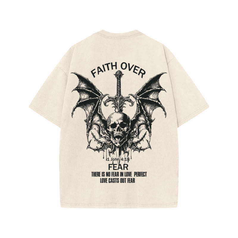Unisex 100% Cotton FAITH OVER FEAR print Acid Washed T-shirt - image 1