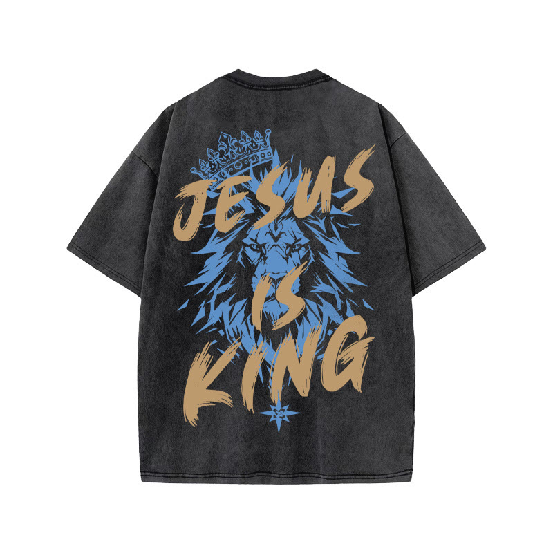 Unisex 100% Cotton JESUS IS KING print Acid Washed T-shirt - image 1