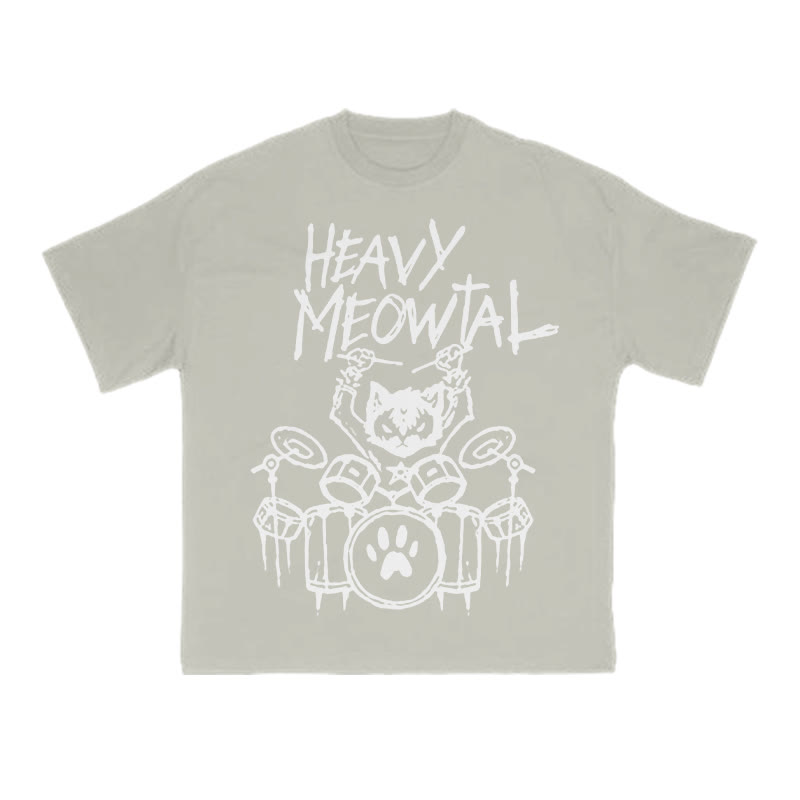 Unisex 100% Cotton Heavy Meowtal Print T-shirt - Warm Grey - US16-18(2XL) - image 4