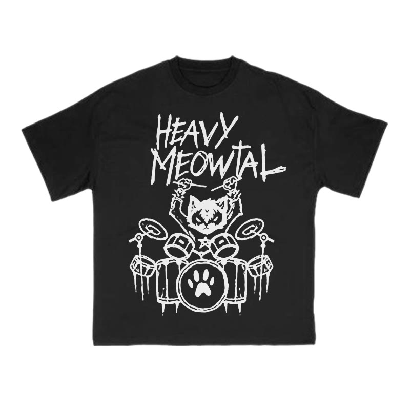 Unisex 100% Cotton Heavy Meowtal Print T-shirt - Black - US16-18(2XL) - image 1