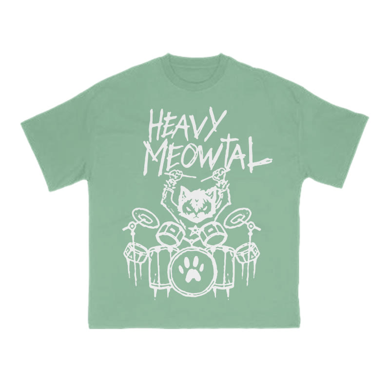 Unisex 100% Cotton Heavy Meowtal Print T-shirt - Green - US16-18(2XL) - image 8