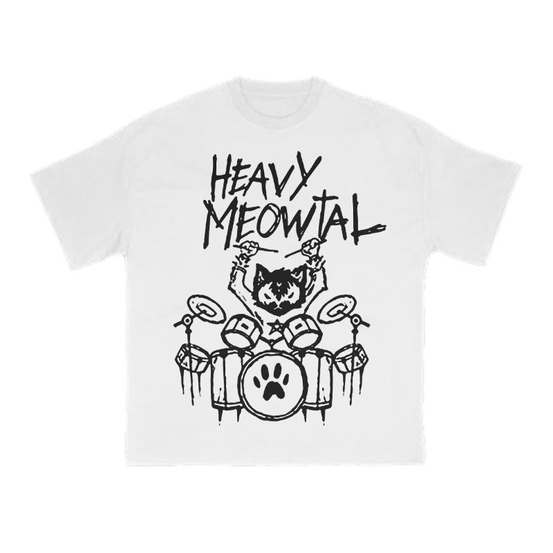 Unisex 100% Cotton Heavy Meowtal Print T-shirt - White - US16-18(2XL) - image 2