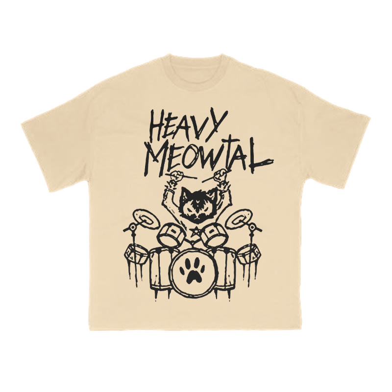 Unisex 100% Cotton Heavy Meowtal Print T-shirt - Apricot - US16-18(2XL) - image 5
