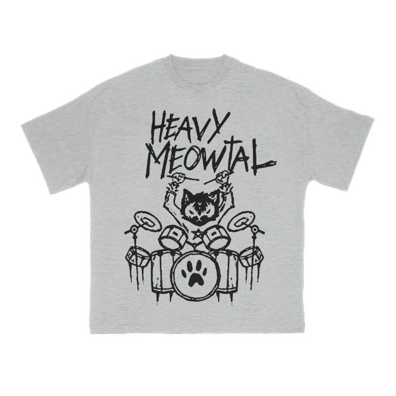 Unisex 100% Cotton Heavy Meowtal Print T-shirt - Grey - US16-18(2XL) - image 3