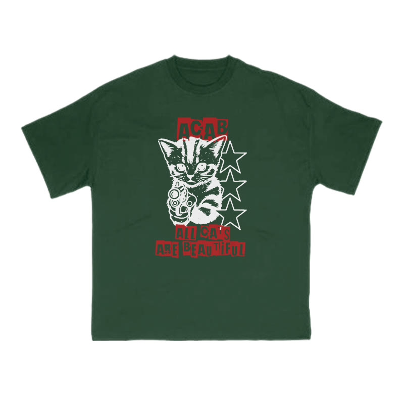 Unisex 100% Cotton All Cats Are Beautiful Print T-shirt - Dark Green - US16-18(2XL) - image 7