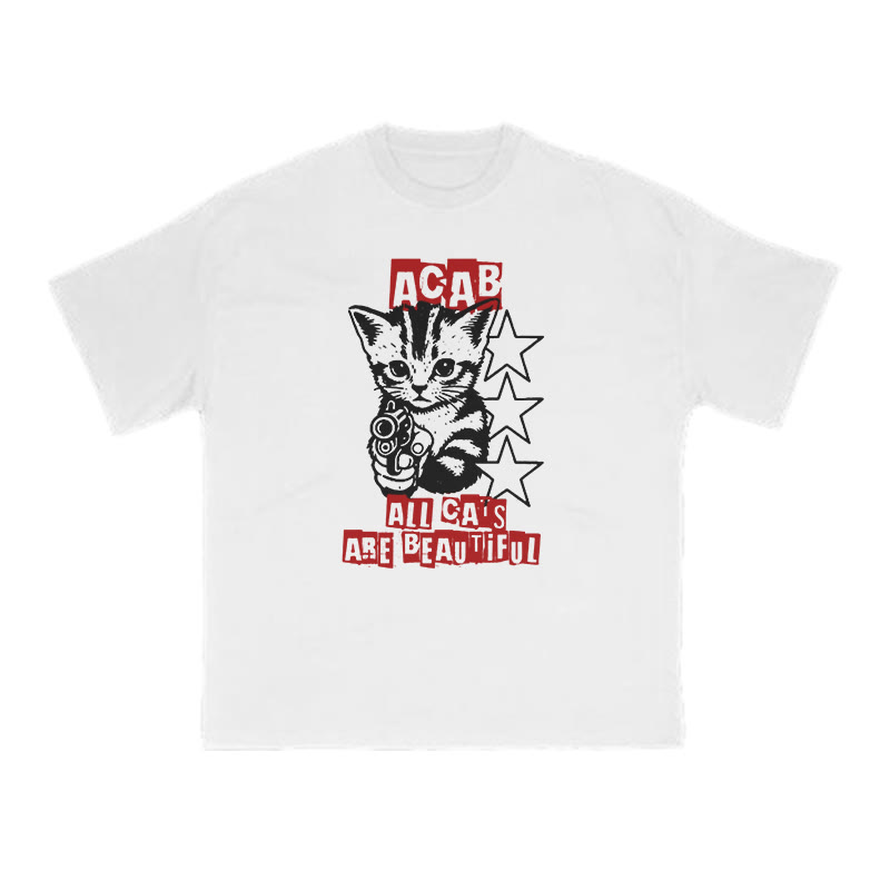 Unisex 100% Cotton All Cats Are Beautiful Print T-shirt - White - US16-18(2XL) - image 1