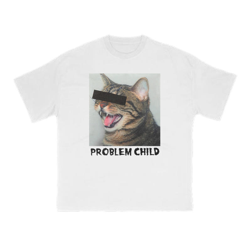 Unisex 100% Cotton Problem Child Cat Print T-shirt - White - US16-18(2XL) - image 2