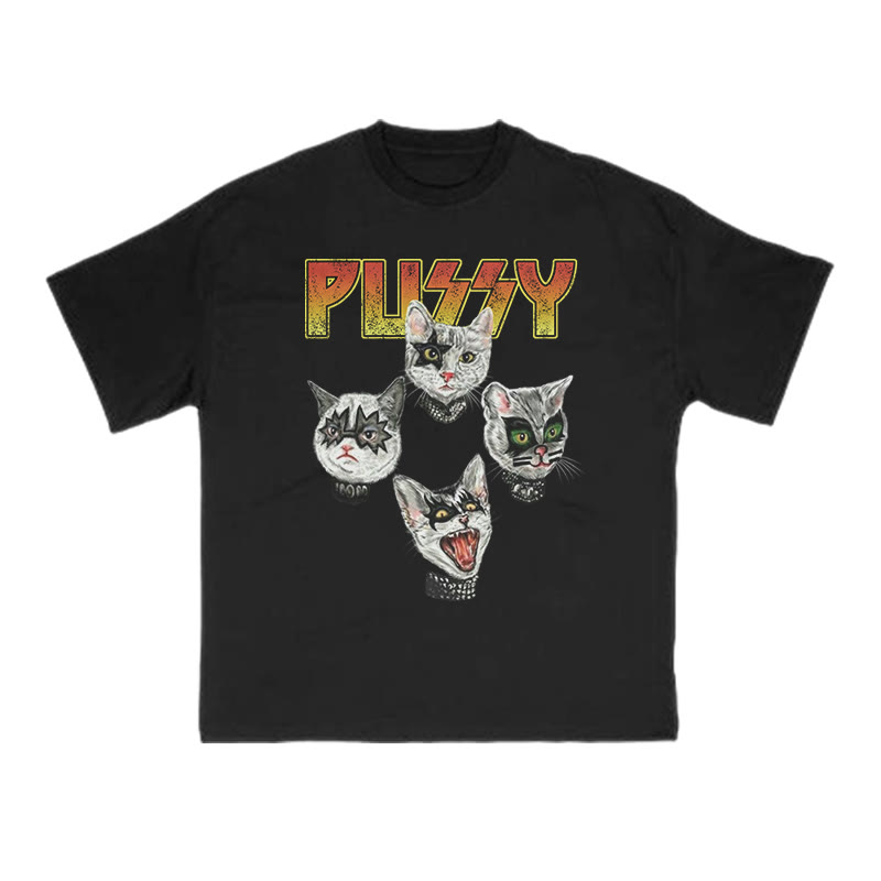 Unisex 100% Cotton Punk Pussy Creative Print T-shirt - Black - US16-18(2XL) - image 1