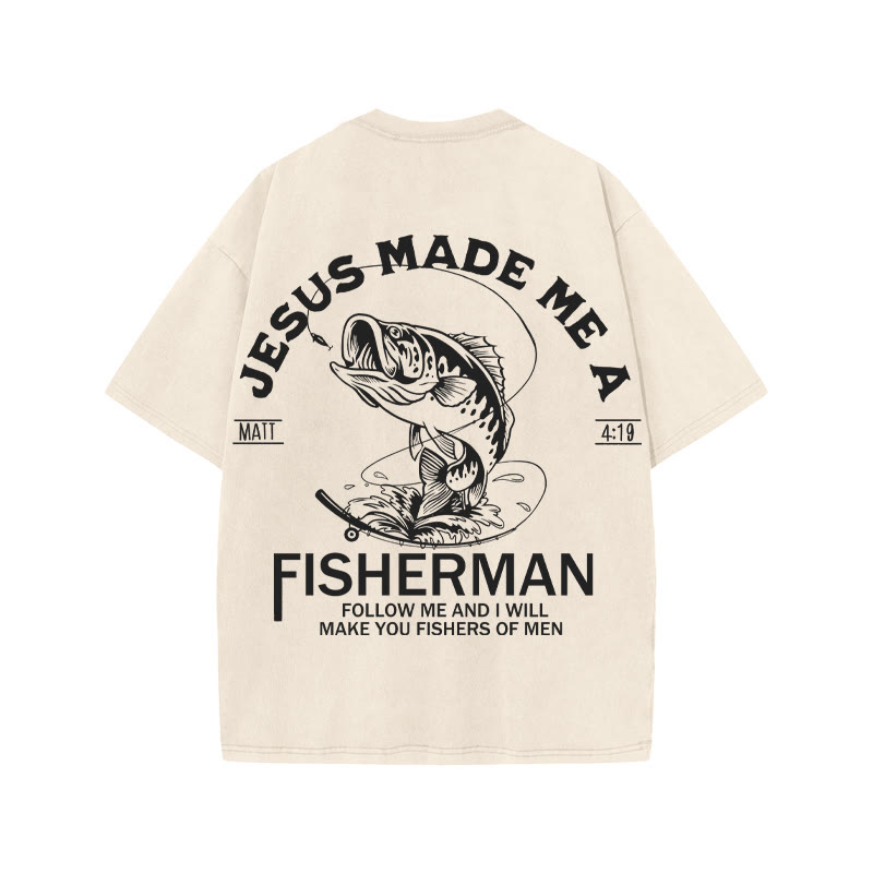 Unisex 100% Cotton Jesus Made Me A Fisherman  Print Acid Washed T-shirt - image 1