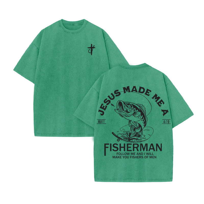 Unisex 100% Cotton Jesus Made Me A Fisherman  Print Acid Washed T-shirt - Green - US20-22(3XL) - image 7